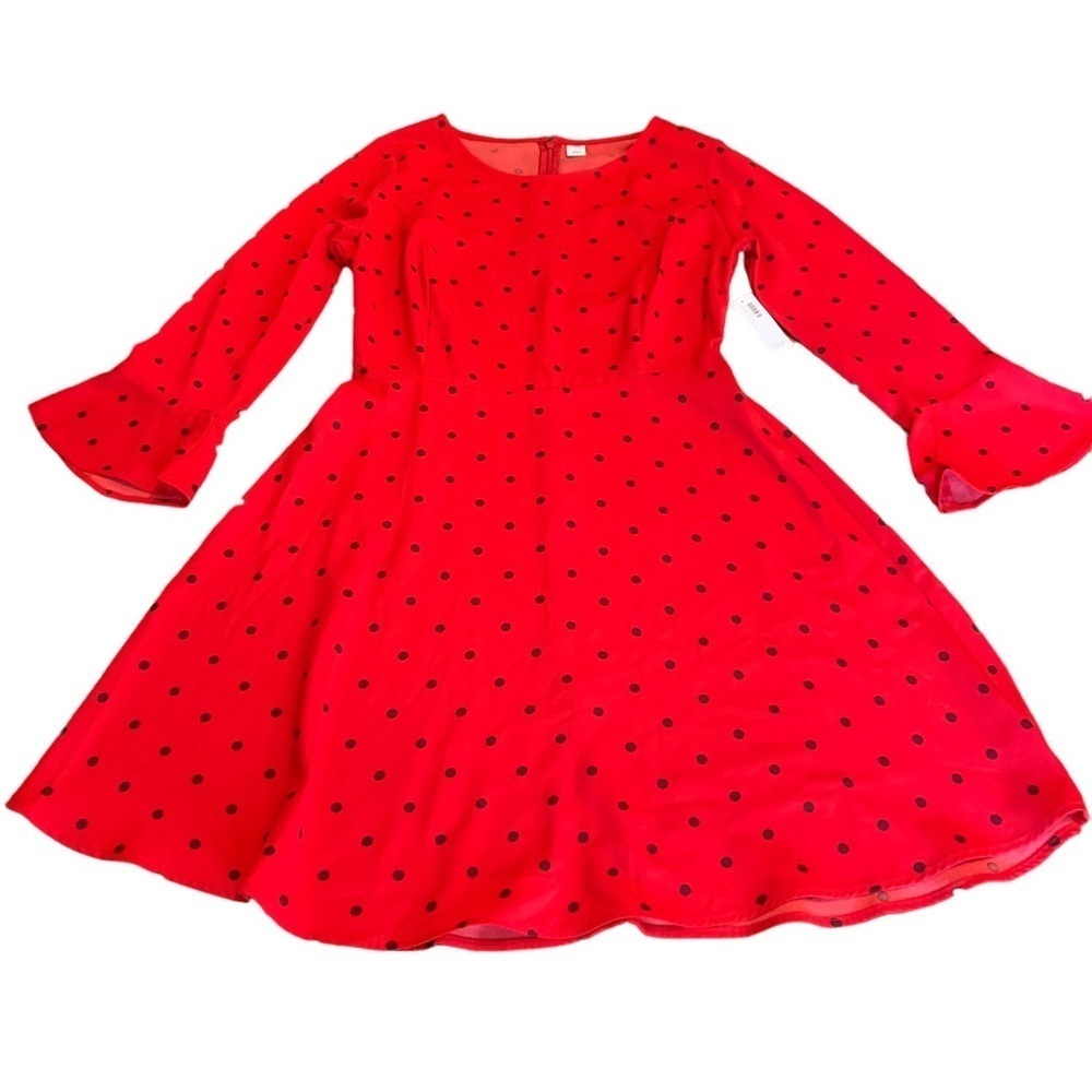 Old Navy Red Fit & Flare Polka Dot Long Sleeve Smocked Dress Size Small NWT NEW